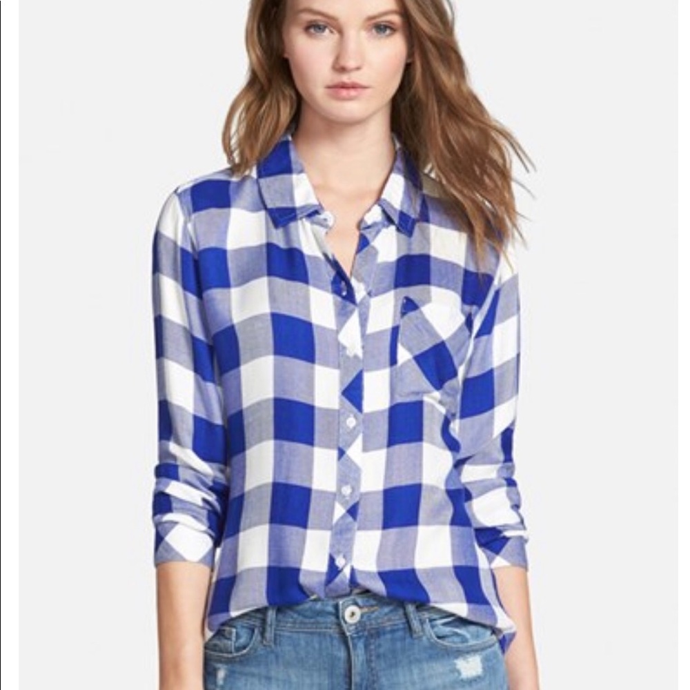 Rails hunter blue buffalo check button down